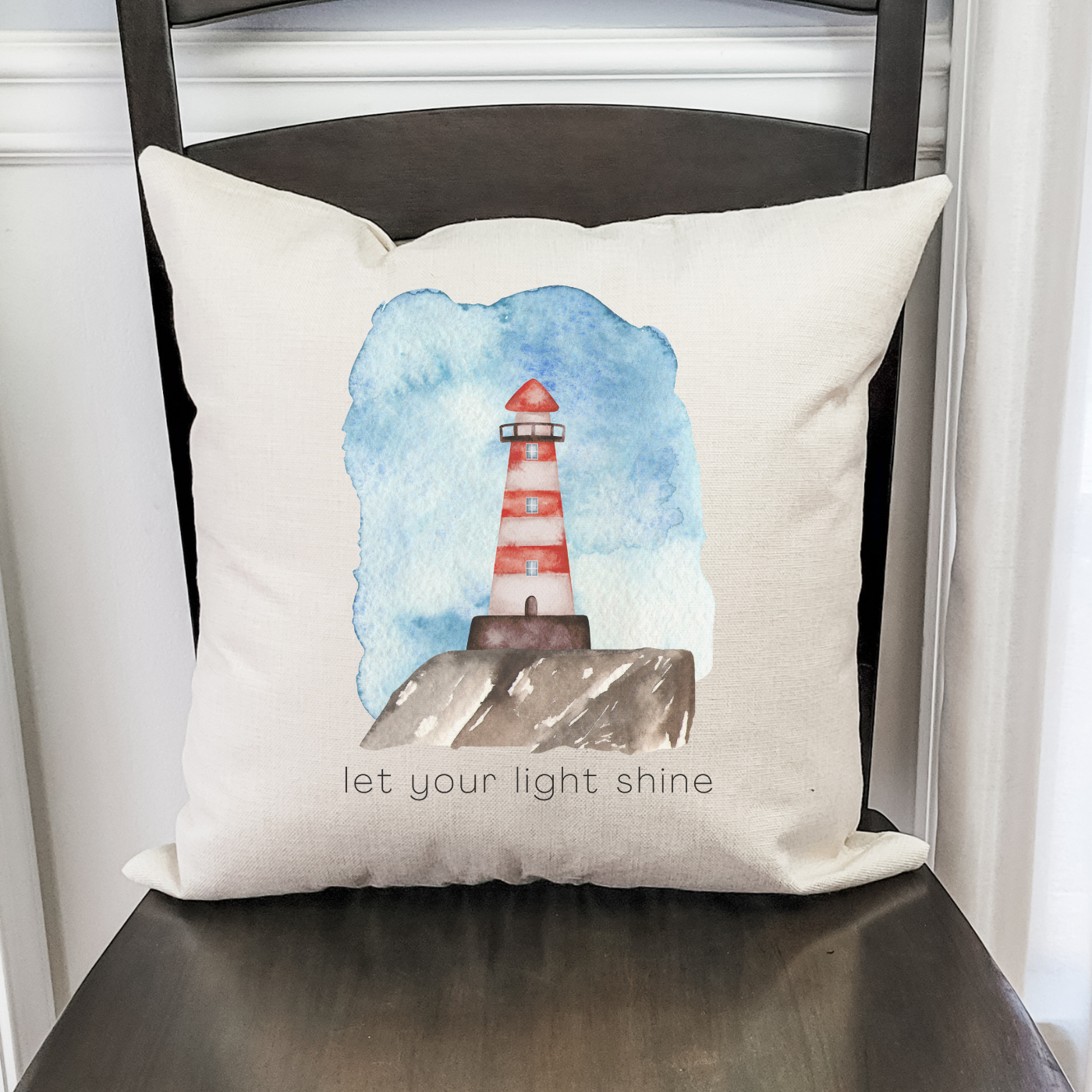 Let Your Light Shine Pillow Cover featuring ocean vibes, light beige color, and hidden zipper design.