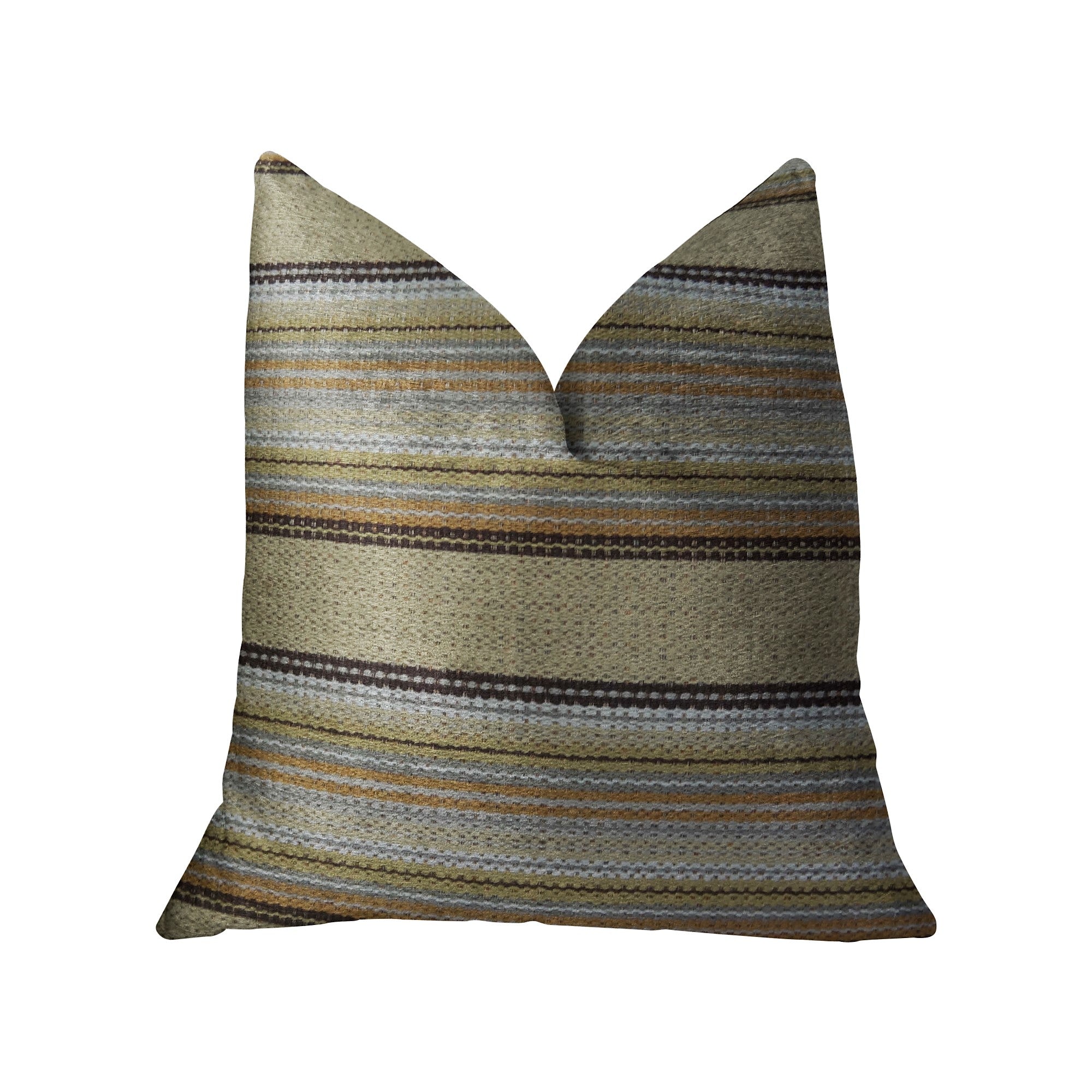 Lexington Park Taupe and Brown Handmade Luxury Pillow with striped pattern, featuring an invisible zipper and plush hypoallergenic insert.