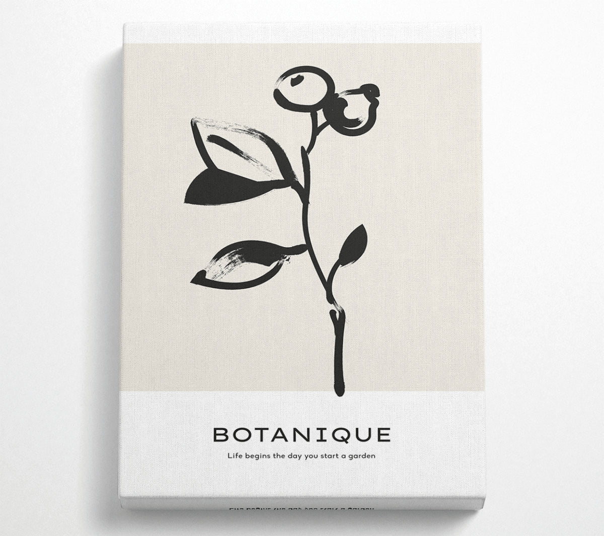 Canvas wall art featuring the phrase 'Life Begins When You Start A Garden' on a coated polyester surface, mounted on a 44mm box frame.