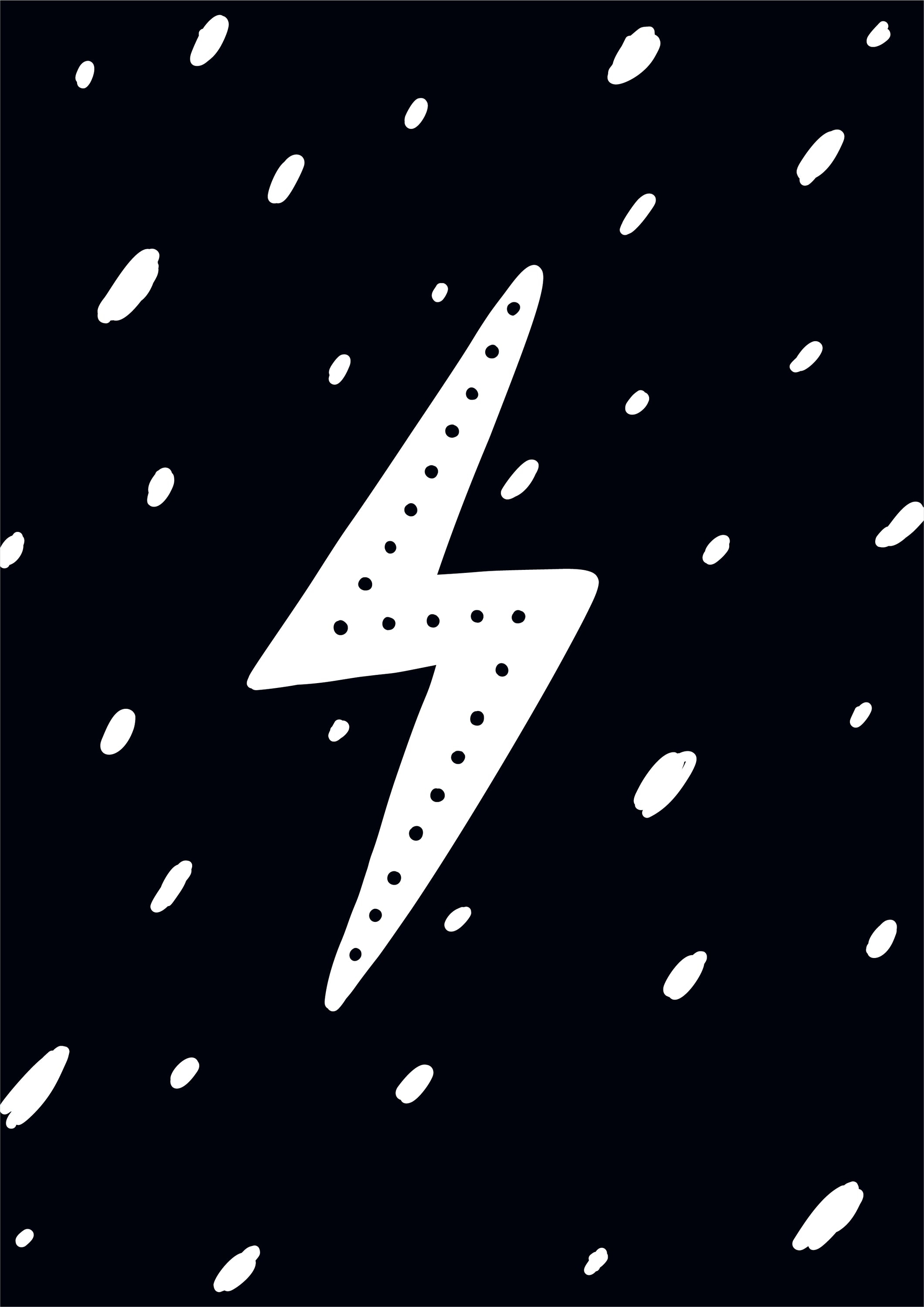 A stylish Lightning Bolt Wall Art print featuring a modern design, framed with a white matte, perfect for nursery decor.