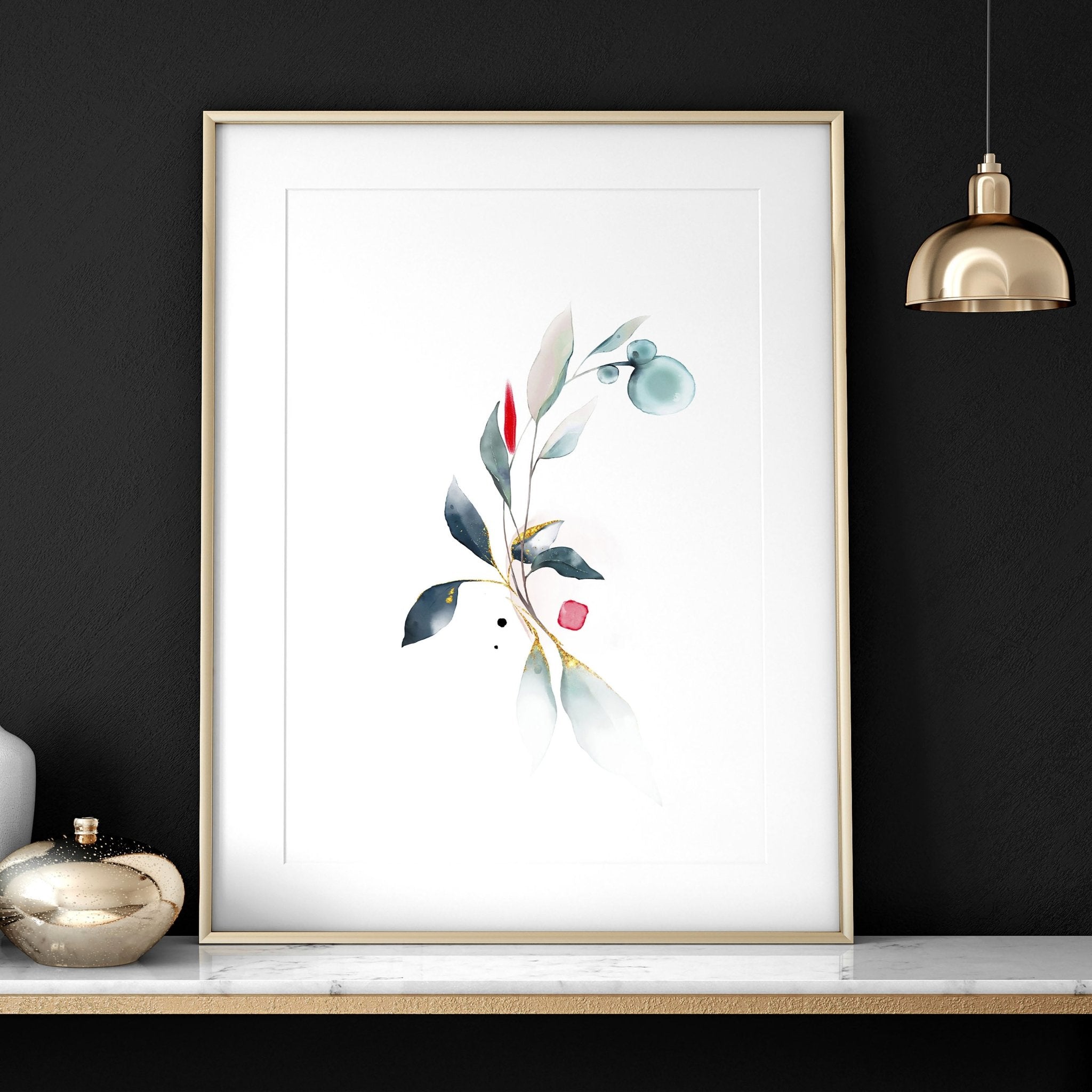 Set of 3 wall art prints featuring Watercolour Botanicals in Aqua and Teal tones, perfect for living room decor.