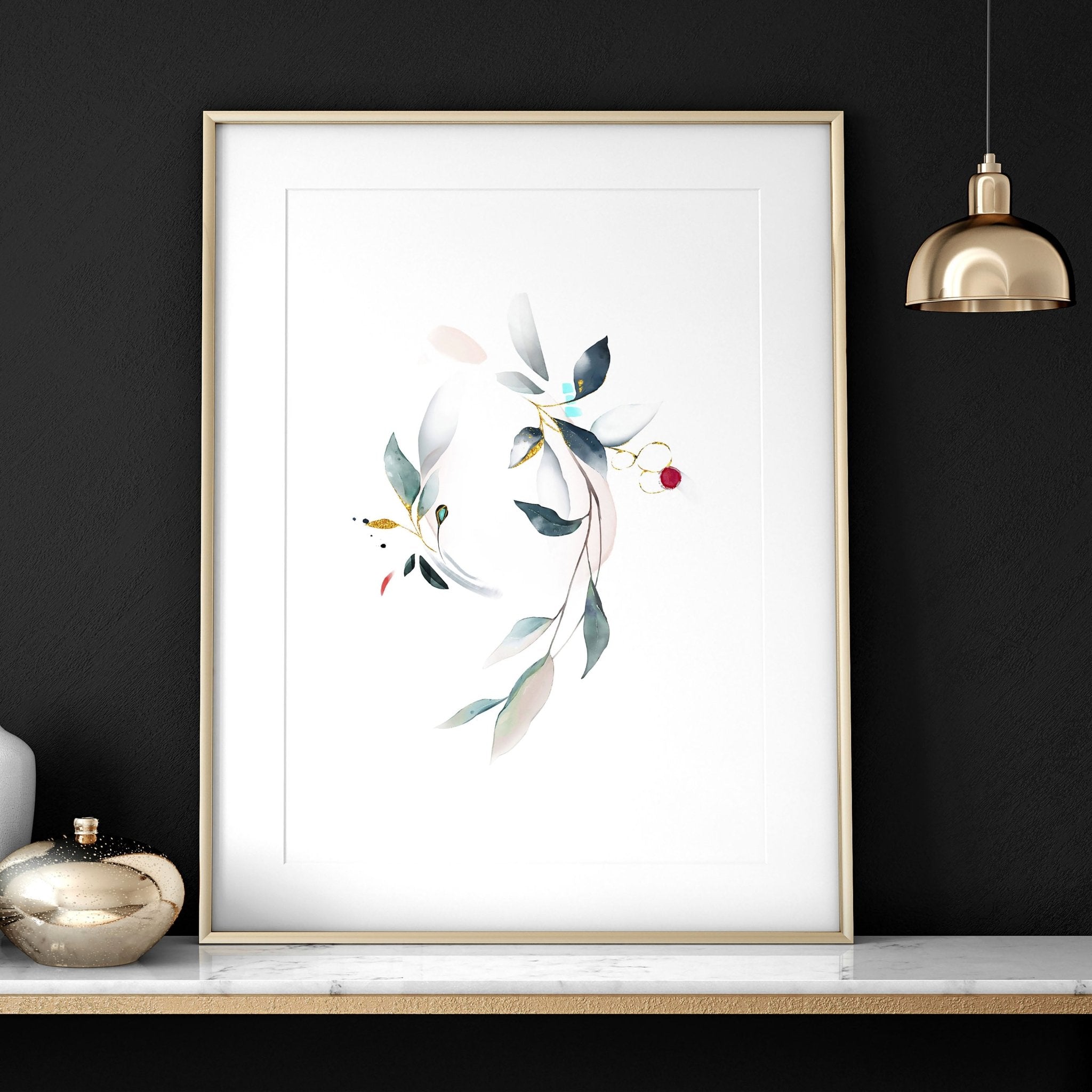 Set of 3 wall art prints featuring Watercolour Botanicals in Aqua and Teal tones, perfect for living room decor.