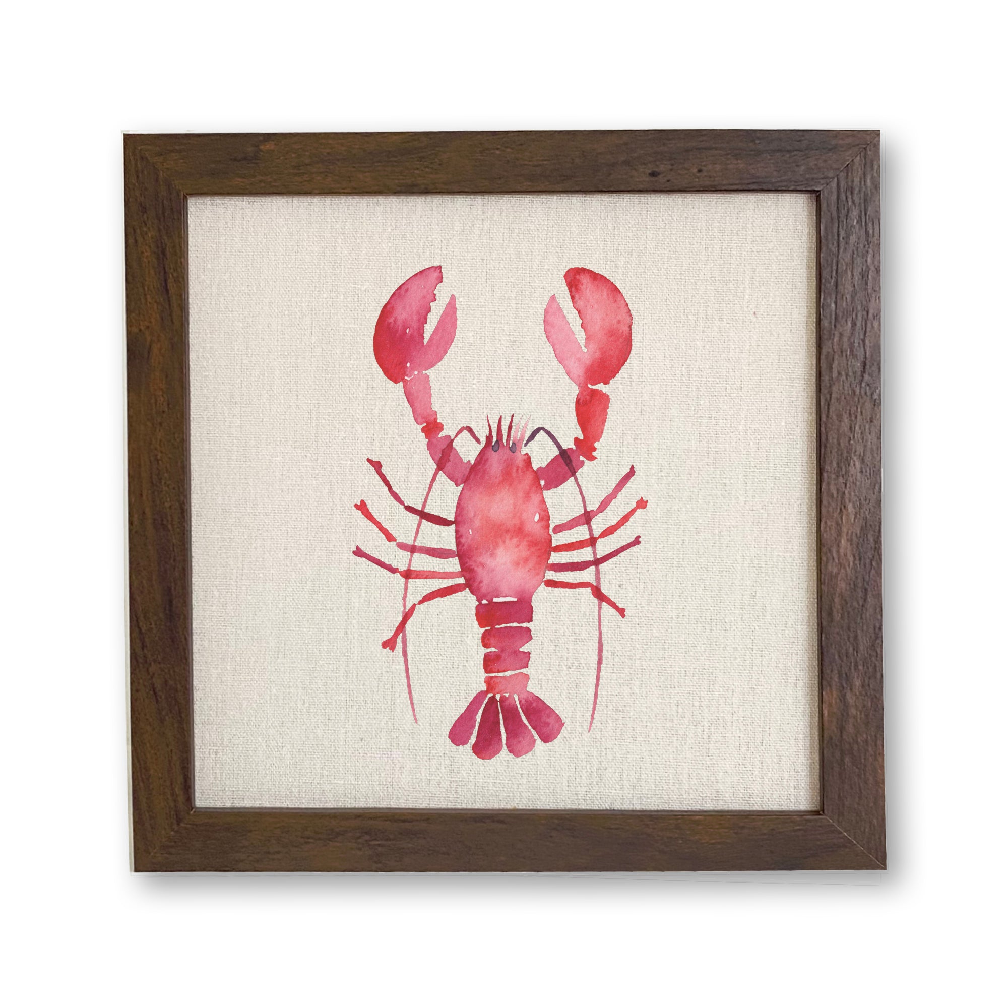Lobster Framed Sign with a stylish wood frame and eco-friendly printing on a linen-look background.