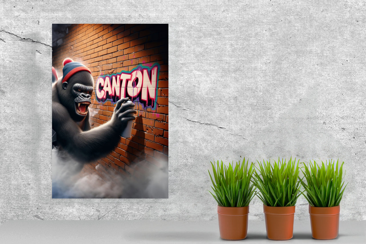 Local Canton Graffiti Wall Artist Poster Print framed in a solid MDF wood frame, showcasing vibrant colors and urban art style.