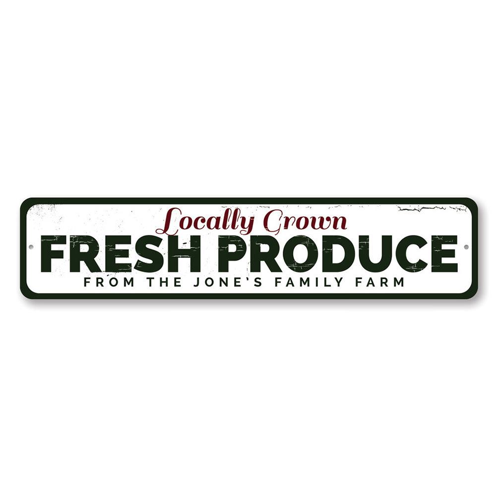 A decorative Locally Grown Fresh Produce Sign made of high-quality aluminum, featuring vibrant colors and customizable text, perfect for home decor.
