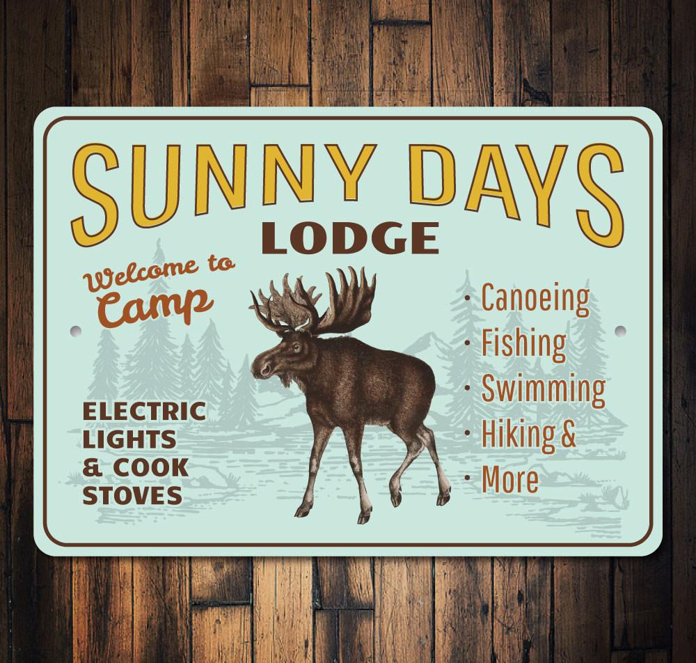 A beautifully crafted Lodge Name Sign made from high-quality aluminum, featuring customizable text and a rustic design, perfect for home decor.