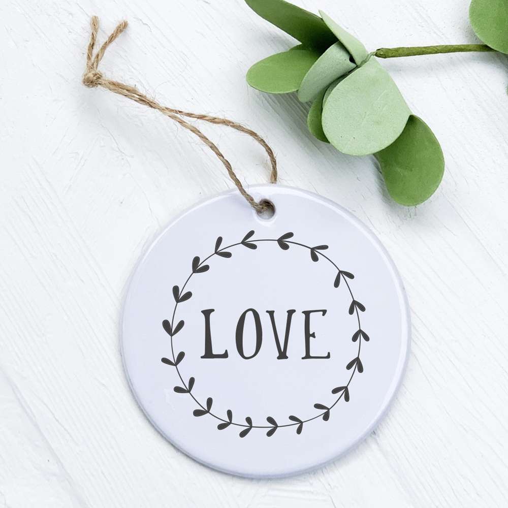 Love Simple Wreath ornament made of high-quality porcelain with a smooth glossy finish, featuring a beautiful original design.