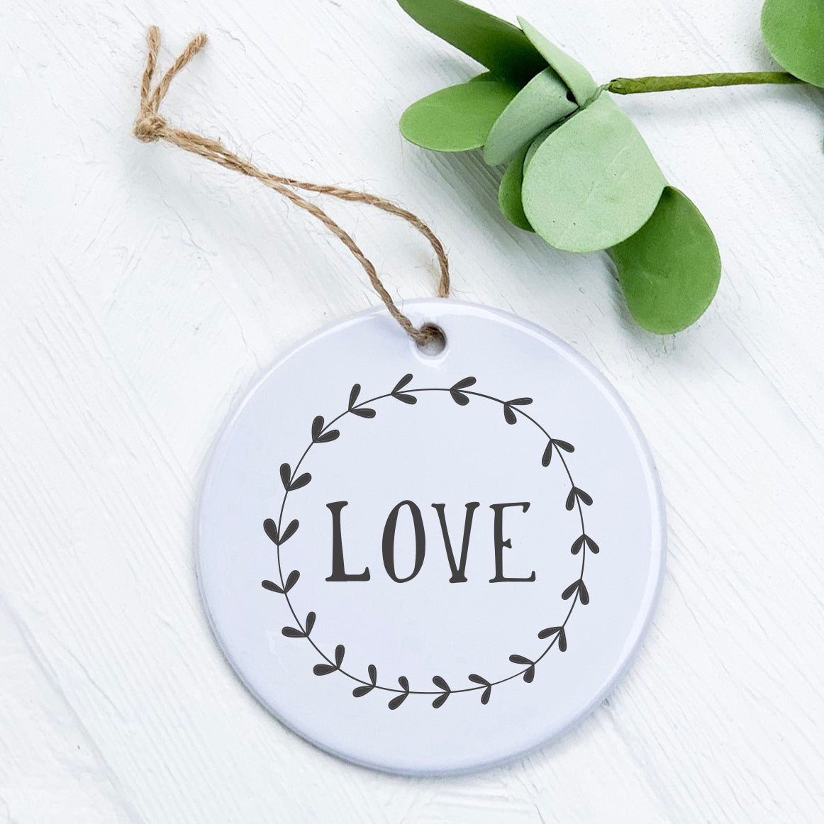 Love Simple Wreath ornament made of high-quality porcelain with a smooth glossy finish, featuring a beautiful original design.