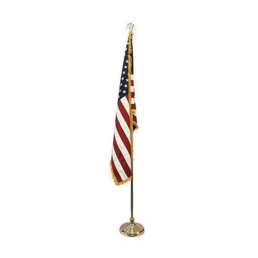 Indoor American Flag Kit featuring a 3ft x 5ft flag with embroidered stars, adjustable pole, and gold eagle top.