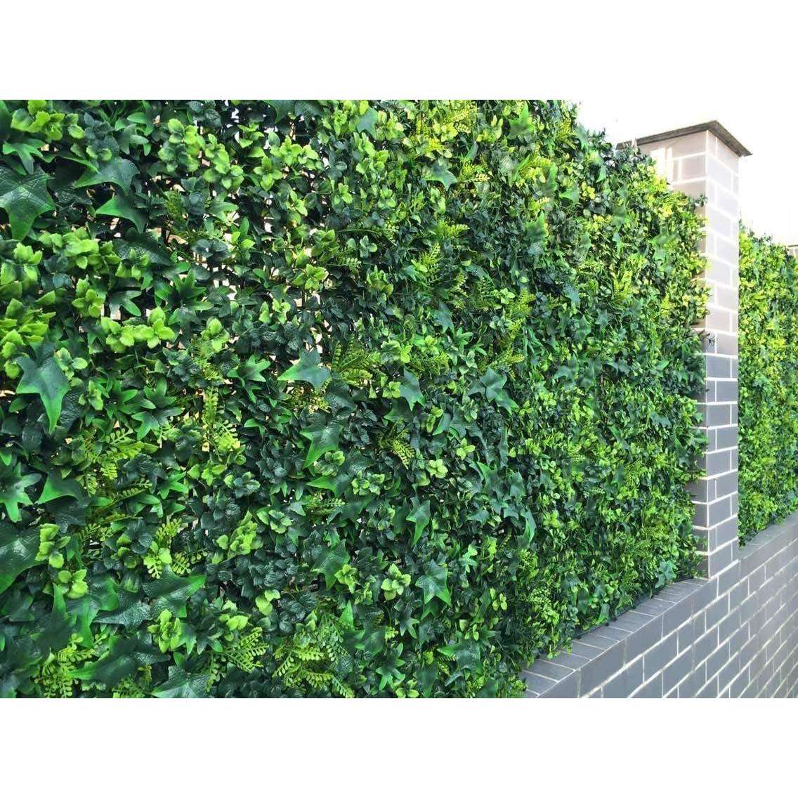 Luxury Mixed Ivy Artificial Hedge Fence Panels showcasing vibrant green leaves, perfect for creating a vertical garden or privacy screen.