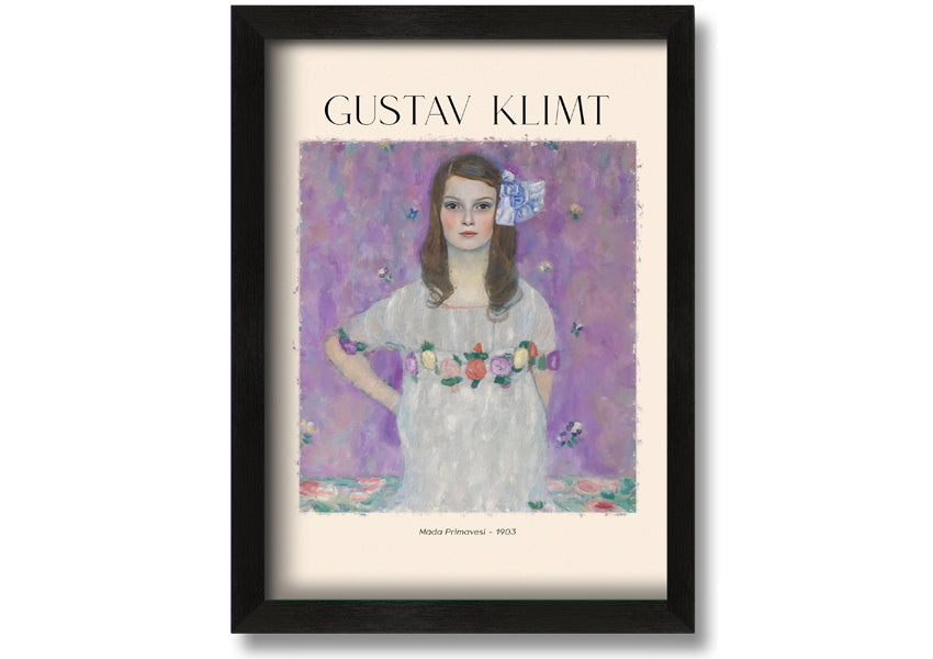 Mäda Primavesi - 1903 by Gustav Klimt, a vibrant canvas print featuring a young girl in a decorative dress, mounted on a box frame.