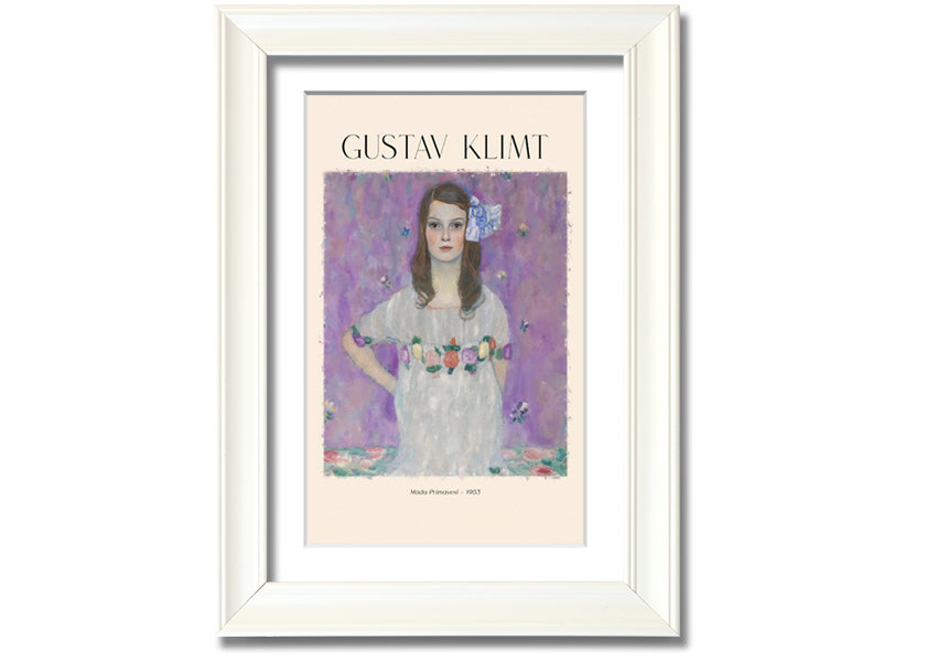 Mäda Primavesi - 1903 by Gustav Klimt, a vibrant canvas print featuring a young girl in a decorative dress, mounted on a box frame.