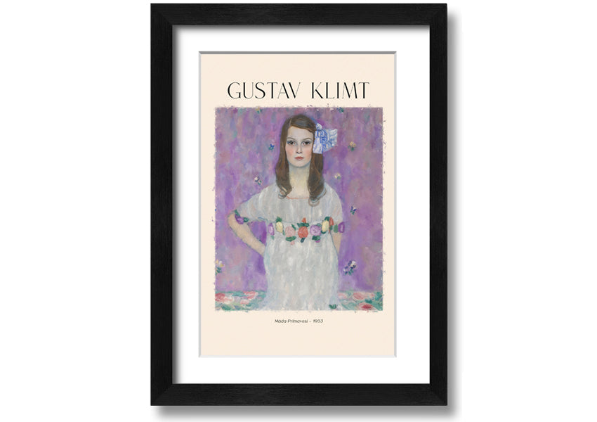 Mäda Primavesi - 1903 by Gustav Klimt, a vibrant canvas print featuring a young girl in a decorative dress, mounted on a box frame.