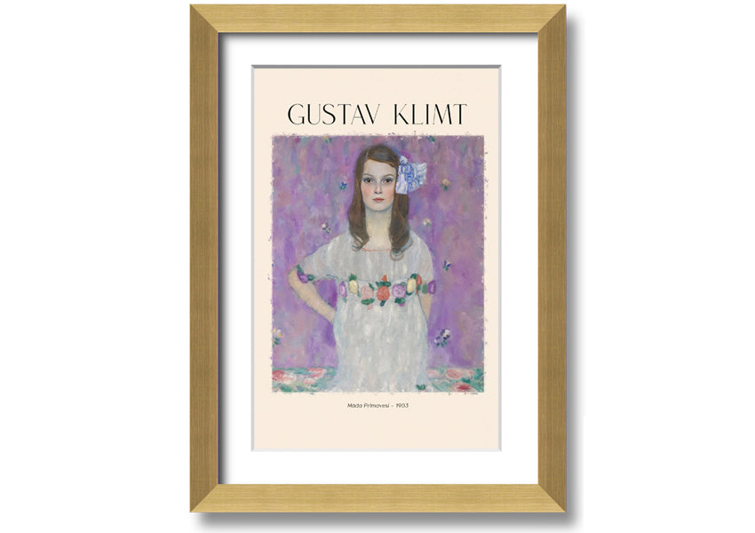 Mäda Primavesi - 1903 by Gustav Klimt, a vibrant canvas print featuring a young girl in a decorative dress, mounted on a box frame.