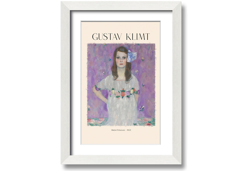 Mäda Primavesi - 1903 by Gustav Klimt, a vibrant canvas print featuring a young girl in a decorative dress, mounted on a box frame.