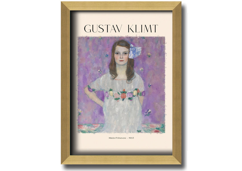 Mäda Primavesi - 1903 by Gustav Klimt, a vibrant canvas print featuring a young girl in a decorative dress, mounted on a box frame.