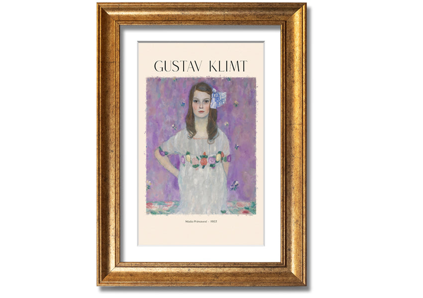 Mäda Primavesi - 1903 by Gustav Klimt, a vibrant canvas print featuring a young girl in a decorative dress, mounted on a box frame.