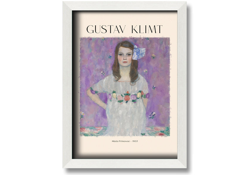 Mäda Primavesi - 1903 by Gustav Klimt, a vibrant canvas print featuring a young girl in a decorative dress, mounted on a box frame.