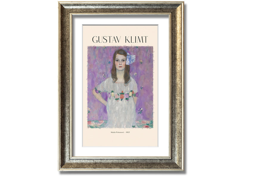 Mäda Primavesi - 1903 by Gustav Klimt, a vibrant canvas print featuring a young girl in a decorative dress, mounted on a box frame.