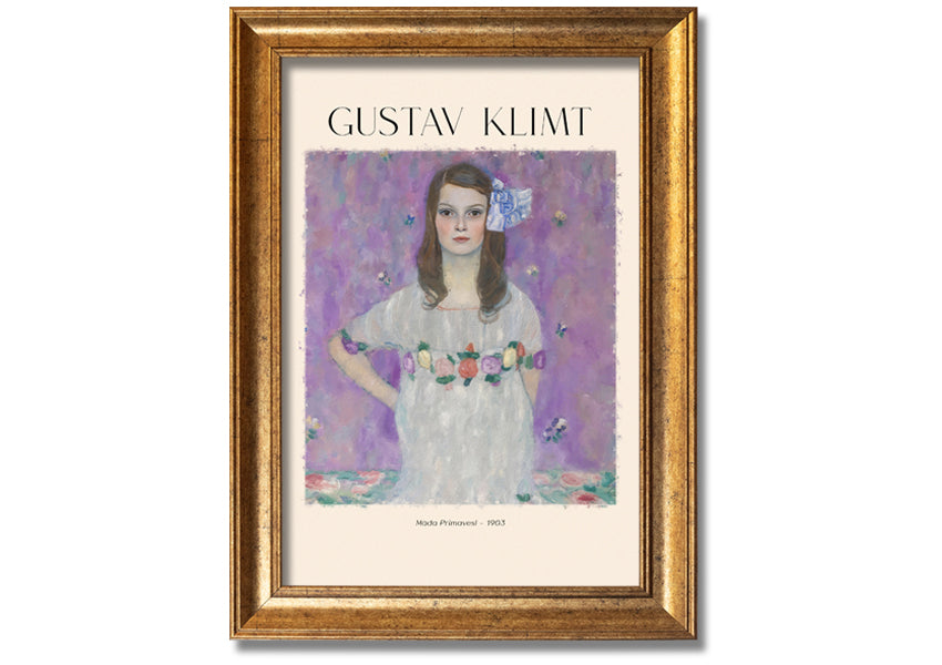 Mäda Primavesi - 1903 by Gustav Klimt, a vibrant canvas print featuring a young girl in a decorative dress, mounted on a box frame.