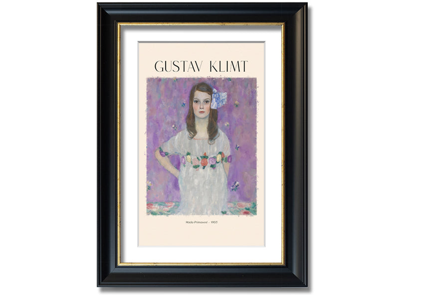 Mäda Primavesi - 1903 by Gustav Klimt, a vibrant canvas print featuring a young girl in a decorative dress, mounted on a box frame.