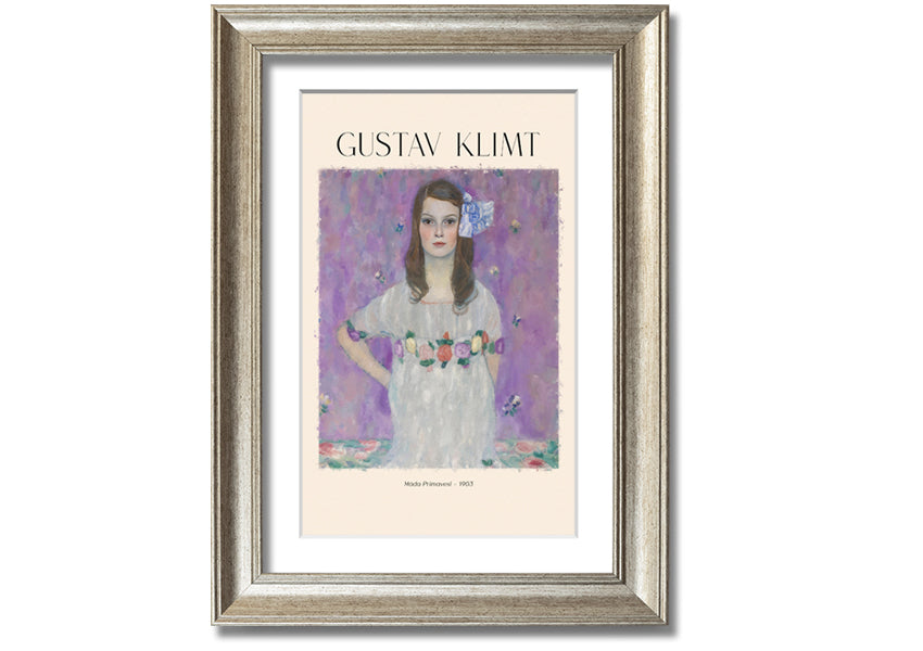 Mäda Primavesi - 1903 by Gustav Klimt, a vibrant canvas print featuring a young girl in a decorative dress, mounted on a box frame.