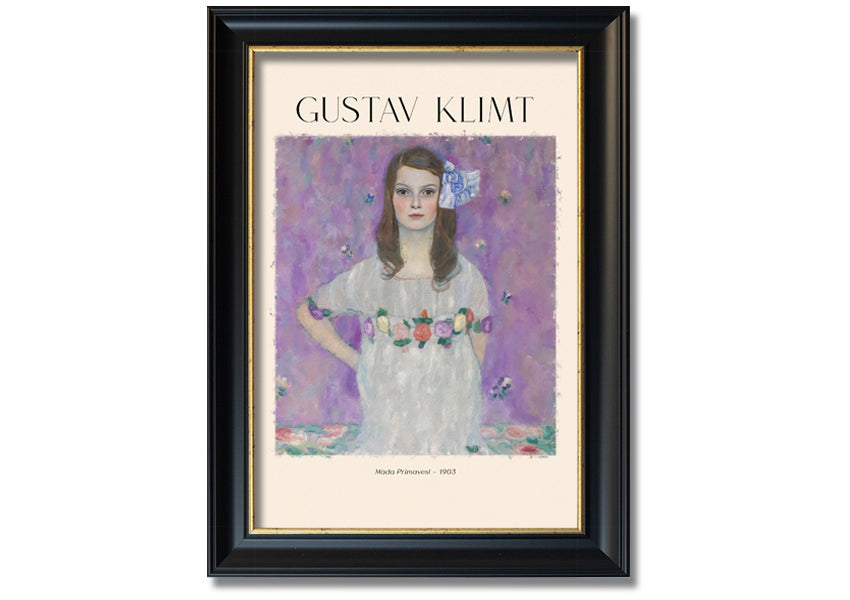 Mäda Primavesi - 1903 by Gustav Klimt, a vibrant canvas print featuring a young girl in a decorative dress, mounted on a box frame.