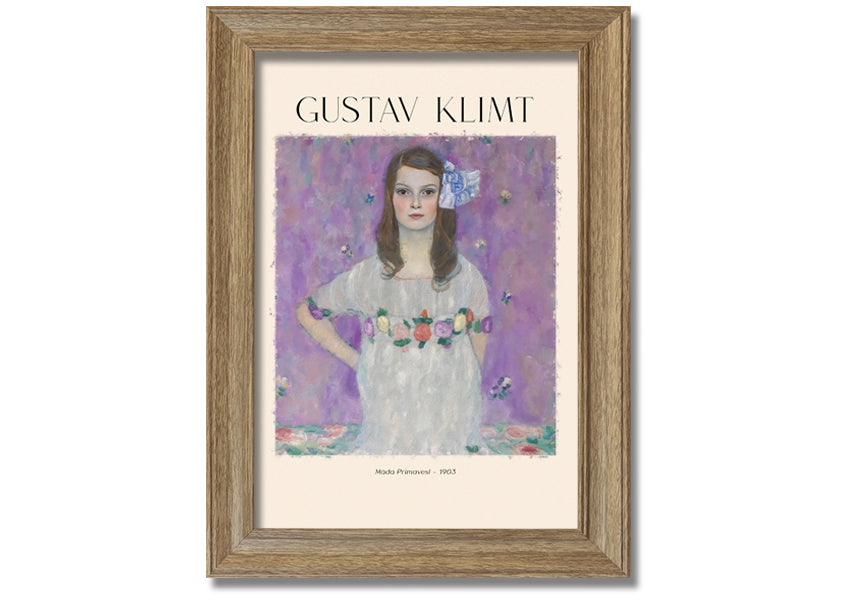 Mäda Primavesi - 1903 by Gustav Klimt, a vibrant canvas print featuring a young girl in a decorative dress, mounted on a box frame.