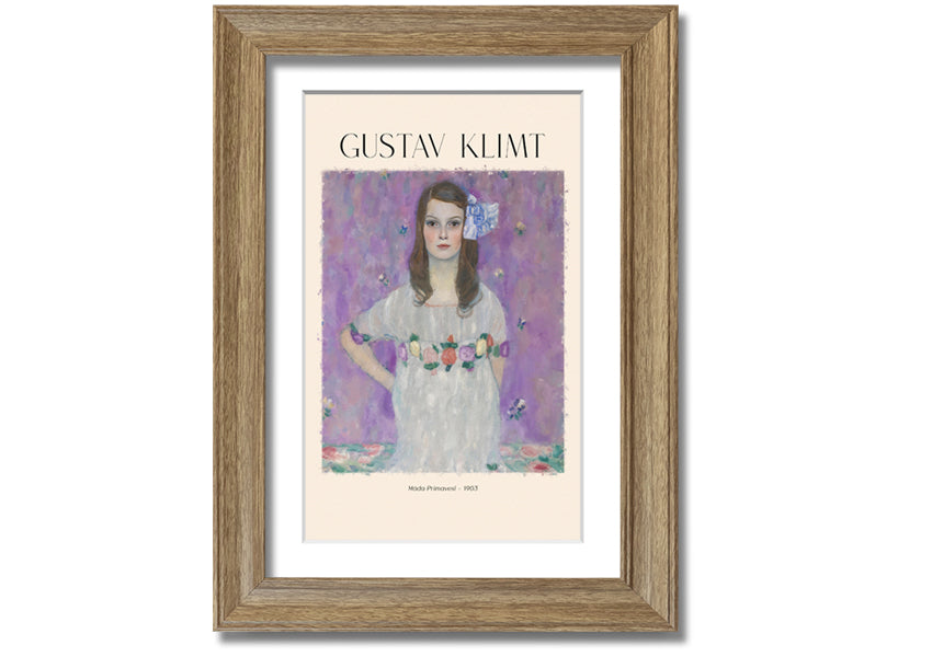 Mäda Primavesi - 1903 by Gustav Klimt, a vibrant canvas print featuring a young girl in a decorative dress, mounted on a box frame.