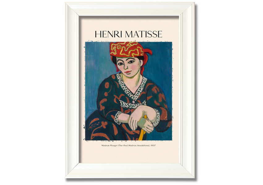 Madras Rouge by Henri Matisse, a vibrant canvas print featuring a red headdress, mounted on a sturdy box frame, ready to hang.