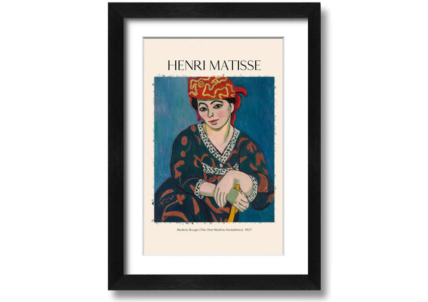 Madras Rouge by Henri Matisse, a vibrant canvas print featuring a red headdress, mounted on a sturdy box frame, ready to hang.