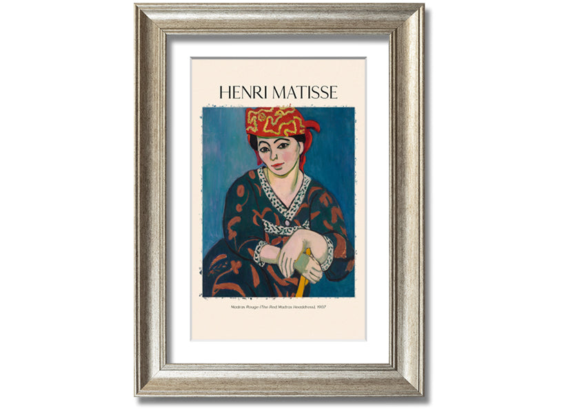 Madras Rouge by Henri Matisse, a vibrant canvas print featuring a red headdress, mounted on a sturdy box frame, ready to hang.