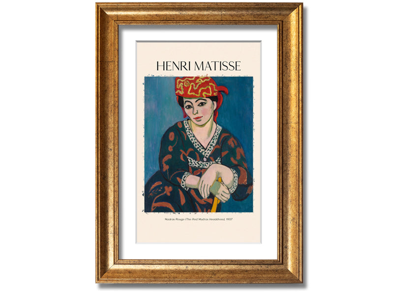 Madras Rouge by Henri Matisse, a vibrant canvas print featuring a red headdress, mounted on a sturdy box frame, ready to hang.