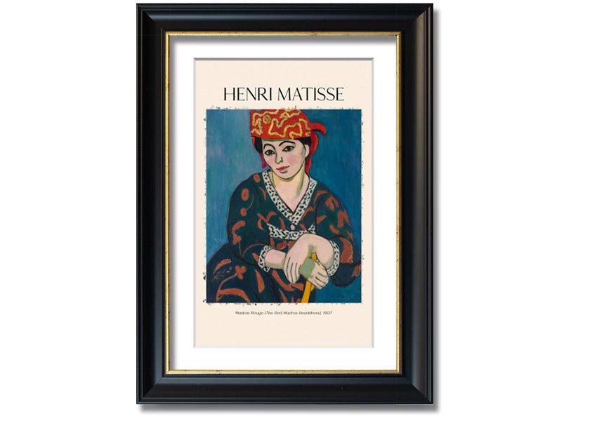 Madras Rouge by Henri Matisse, a vibrant canvas print featuring a red headdress, mounted on a sturdy box frame, ready to hang.