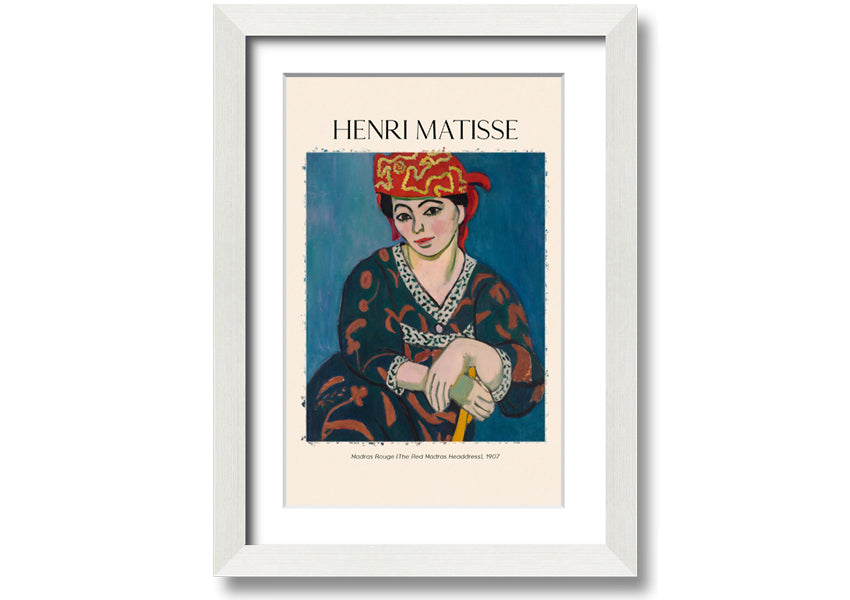 Madras Rouge by Henri Matisse, a vibrant canvas print featuring a red headdress, mounted on a sturdy box frame, ready to hang.