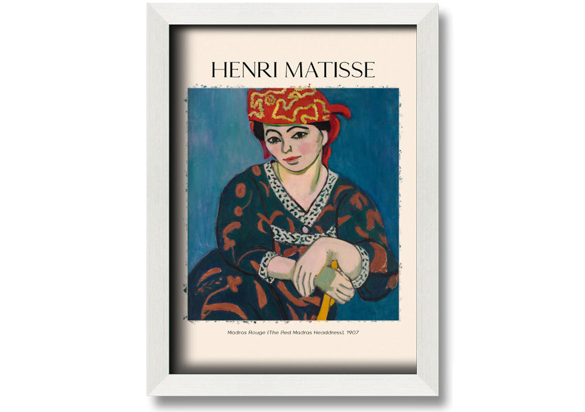 Madras Rouge by Henri Matisse, a vibrant canvas print featuring a red headdress, mounted on a sturdy box frame, ready to hang.