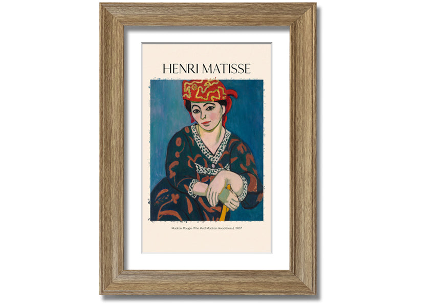 Madras Rouge by Henri Matisse, a vibrant canvas print featuring a red headdress, mounted on a sturdy box frame, ready to hang.