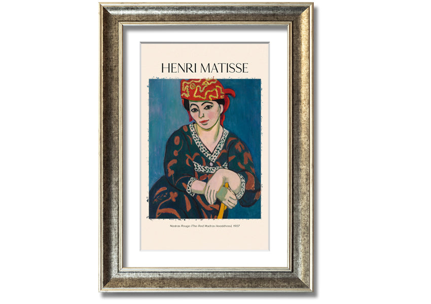 Madras Rouge by Henri Matisse, a vibrant canvas print featuring a red headdress, mounted on a sturdy box frame, ready to hang.
