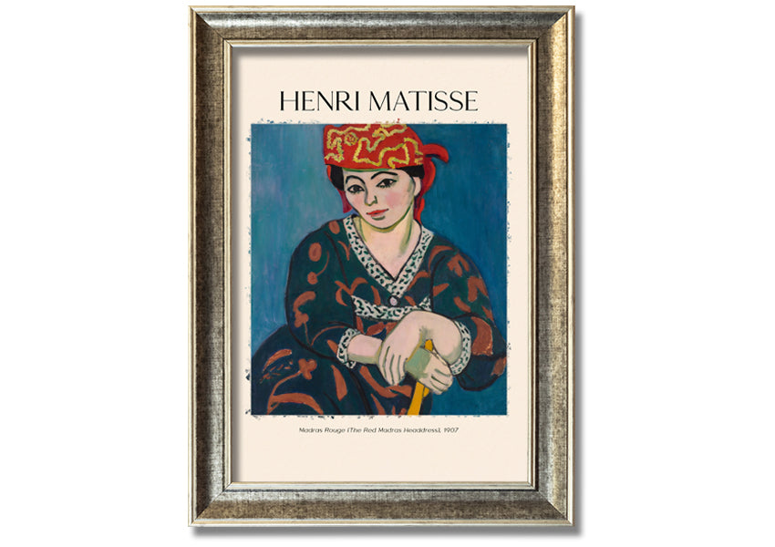 Madras Rouge by Henri Matisse, a vibrant canvas print featuring a red headdress, mounted on a sturdy box frame, ready to hang.