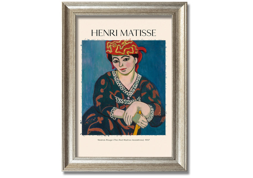 Madras Rouge by Henri Matisse, a vibrant canvas print featuring a red headdress, mounted on a sturdy box frame, ready to hang.