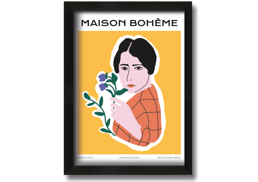 A beautifully framed Maison Boheme Illustration print, showcasing vibrant colors and intricate details, ready to hang on a wall.