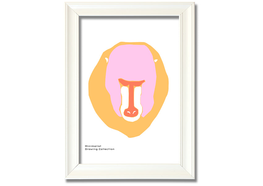 A vibrant framed print of a mandrill's face, showcasing its colorful features, ready to hang.