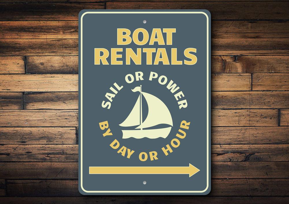 Marina Rentals Sign made of durable aluminum, featuring a decorative design perfect for lakehouses, with pre-drilled holes for easy mounting.