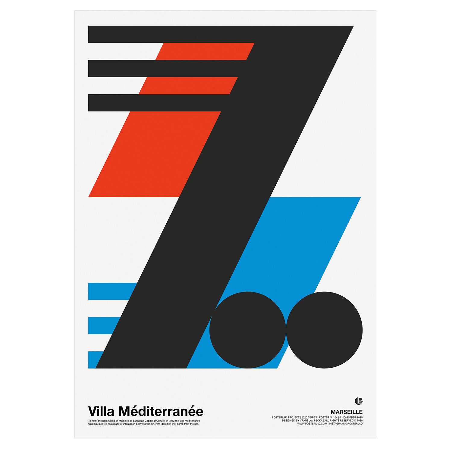 Colorful Marseille poster showcasing the Villa Méditerranée, celebrating cultural heritage.