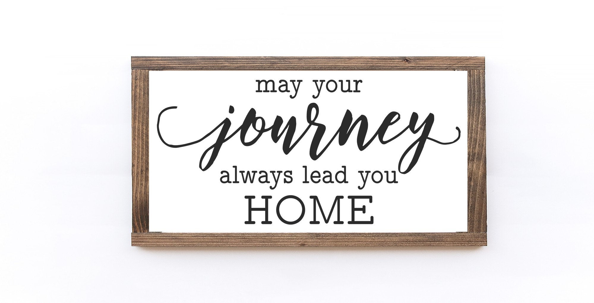 May Your Journey Always Lead You Home Wood Sign, handmade from 100% wood with a matte white finish and painted lettering.