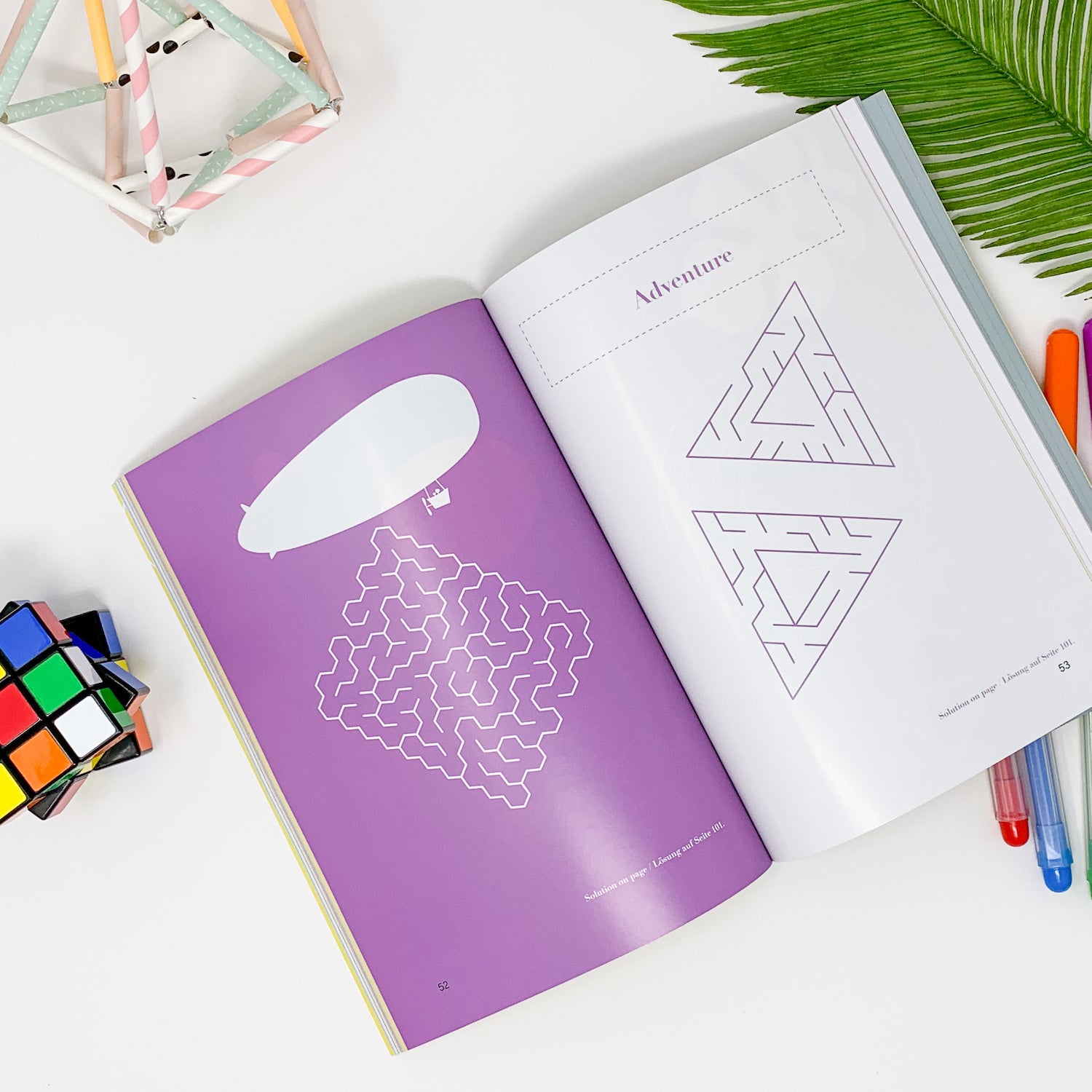 A colorful maze book titled 'Maze Mania' featuring various maze designs suitable for children aged 4-6.