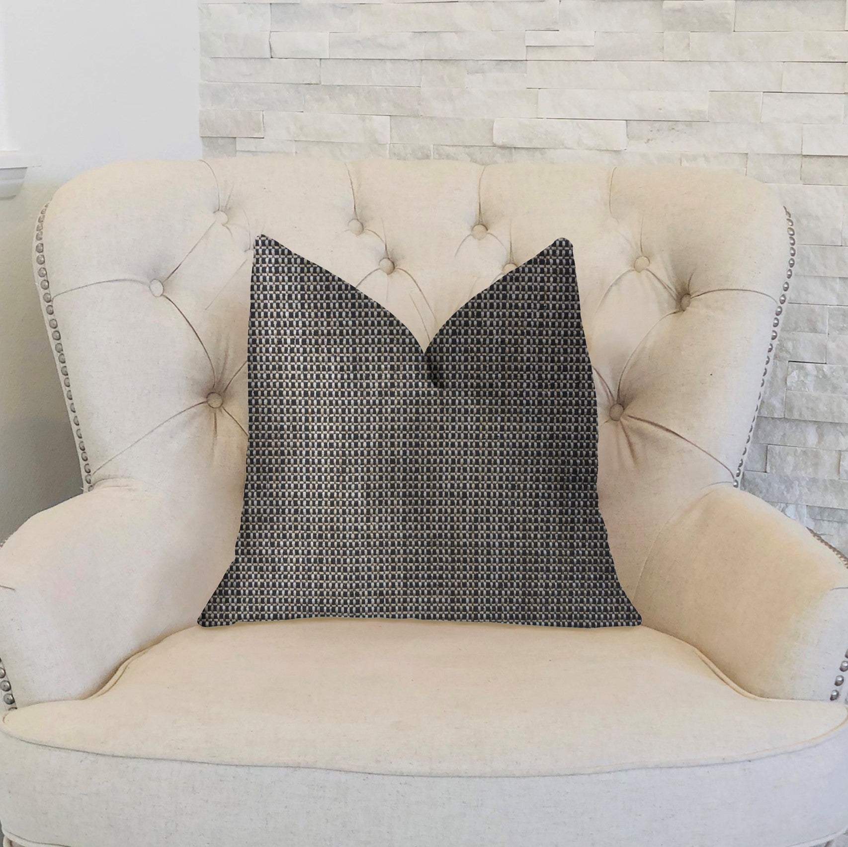 Melbourne Beige and Black Luxury Throw Pillow showcasing elegant design and textured pattern, perfect for modern home decor.