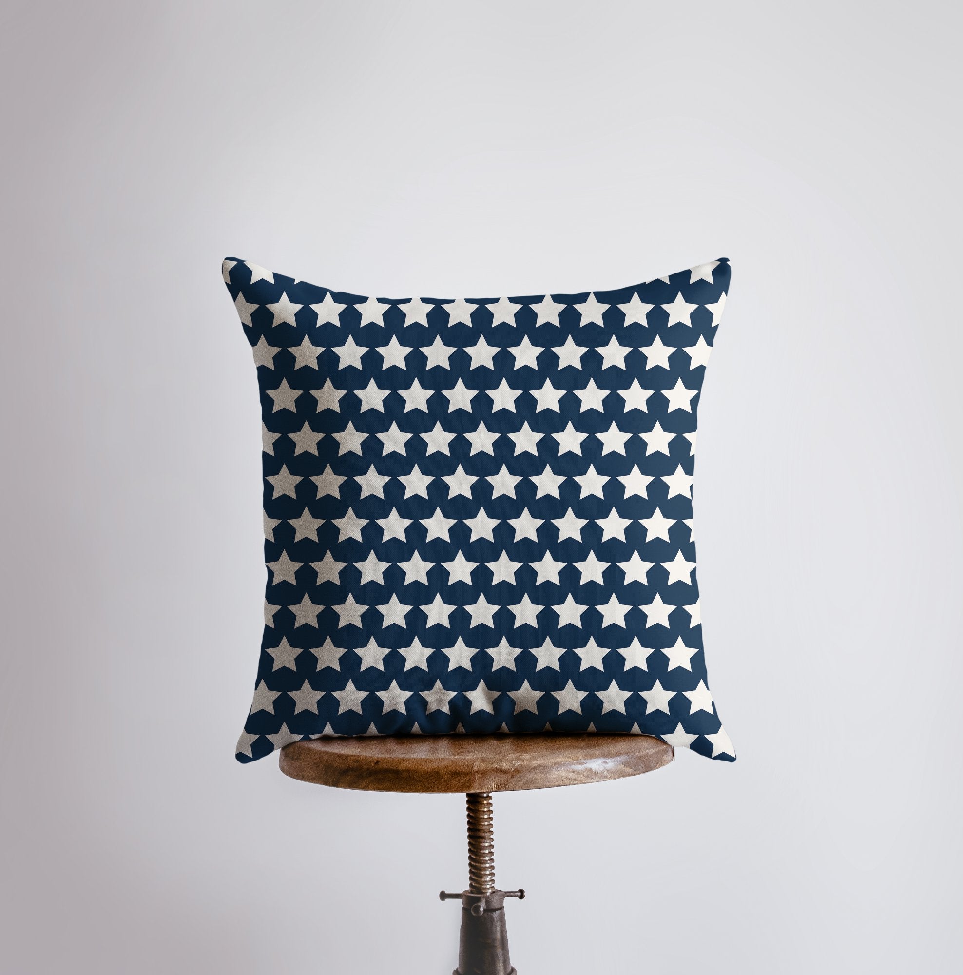Handmade Memorial Day pillow cover featuring a red USA outline and blue stars on a navy background, showcasing a double-sided design.