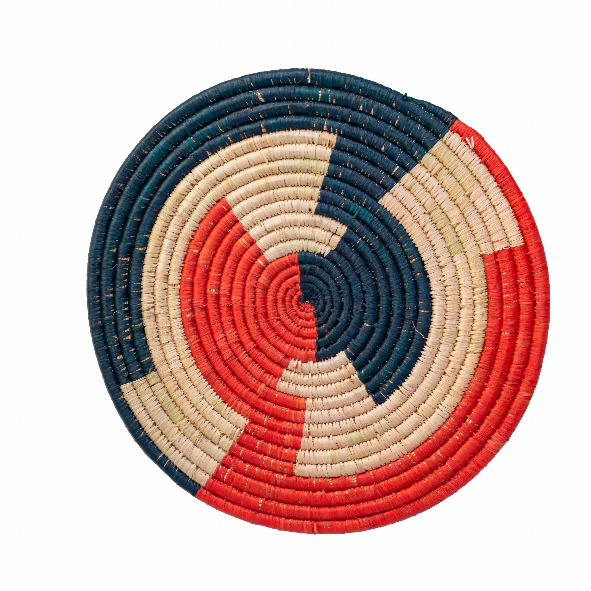 Mikumi Handwoven Eco-Friendly Trivet showcasing authentic African weaving design with vibrant colors and intricate patterns.