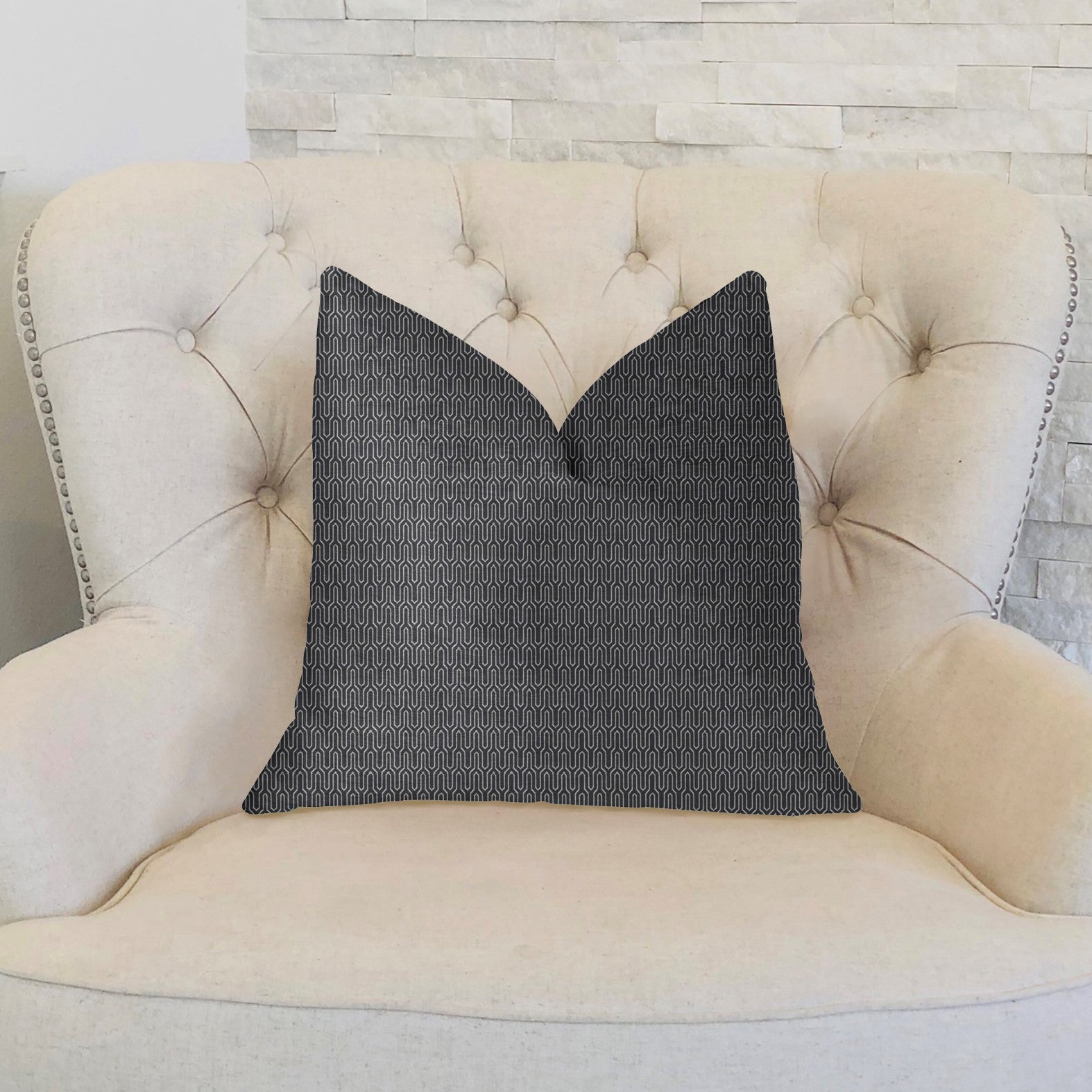 Milan Flare Black and Beige Luxury Throw Pillow with geometric pattern, showcasing its elegant design and high-quality fabric.
